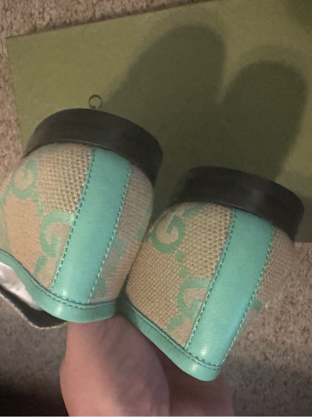 🆕 Gucci jordaan jumbo GG Mint and Beige Horsebit Loafers - Picture 7 of 7